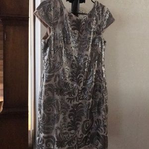 Adriana Papell Sequin Cap Sleeve Cocktail Dress